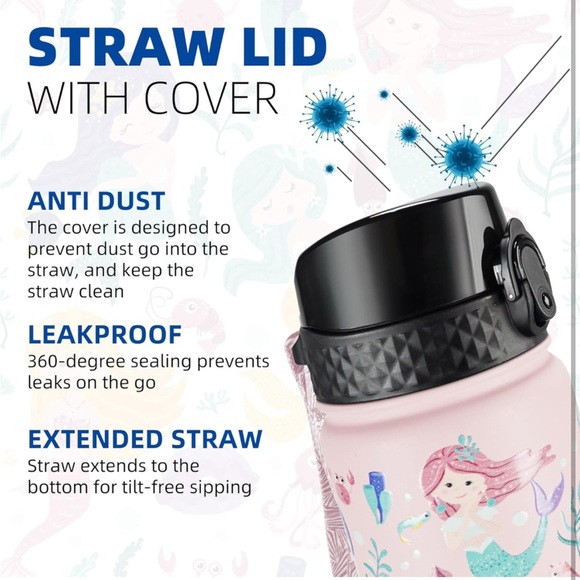 Sweat Mermaids🧜‍♀️14OzKids👧🏻Insulated Stainless Steel Water💦Bottle wStrawLid - Picture 6 of 10